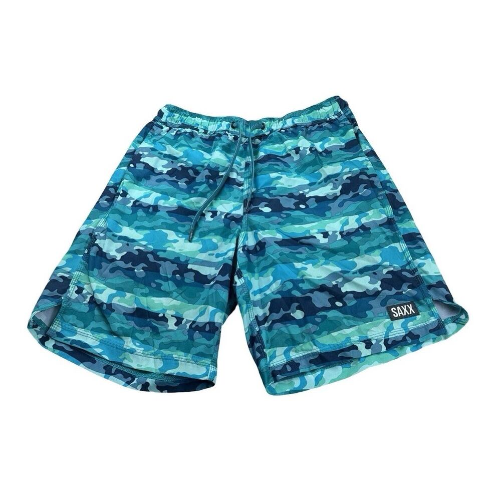 SAXX Oh Buoy 2N1 Volley 7" Swim Trunks BallPark Pouch Beach Blue Green Mens S